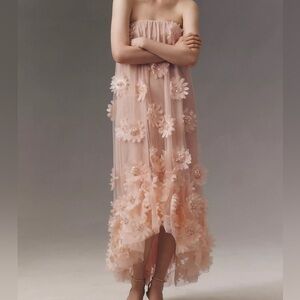 Helsi Athena Strapless 3D Floral Maxi Dress in Blush